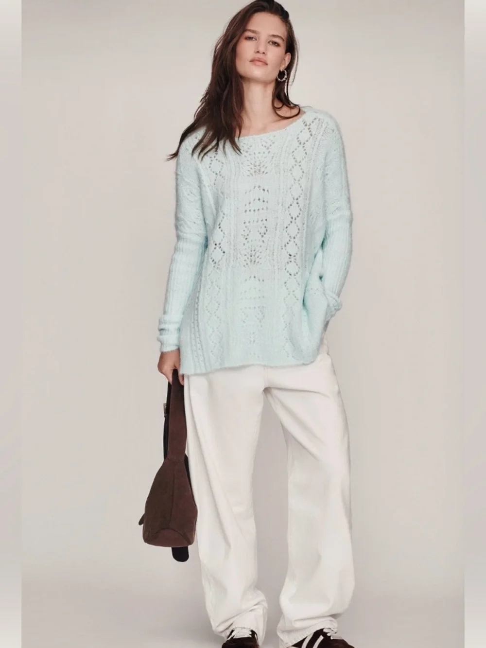 Anthropologie Pale Blue Open-Knit Scoop Neck Sweater - Picture 1 of 6